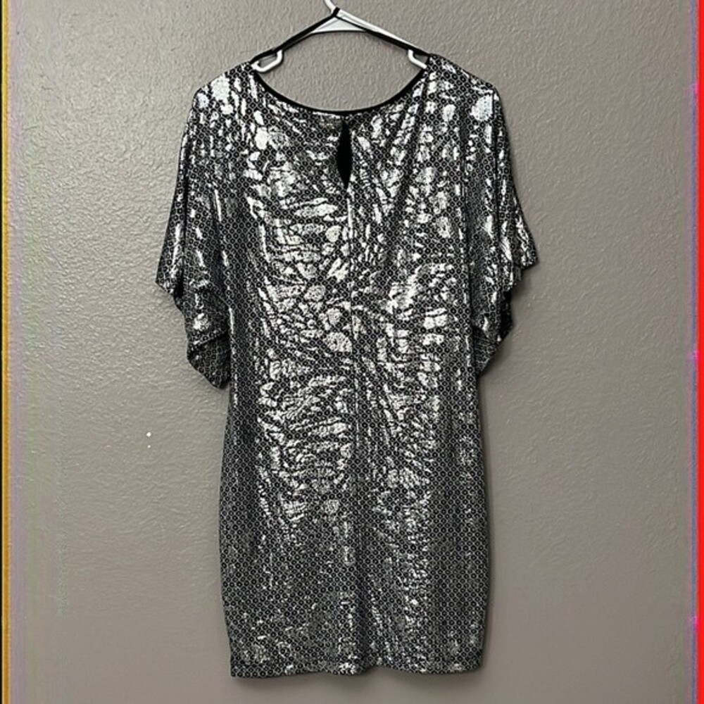 Hailey Logan by Adrianna Papell mini shift cocktail dress black metallic XS - Picture 9 of 14
